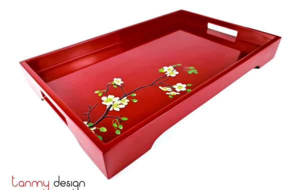  Rectangular lacquer tray with  hand-painted apricot 28*45cm
